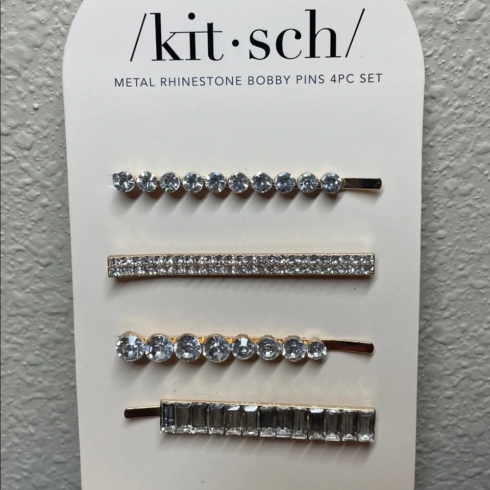 Kitsch Gold Rhinestone Bobby Pins 4 Piece Hair Accessory Set